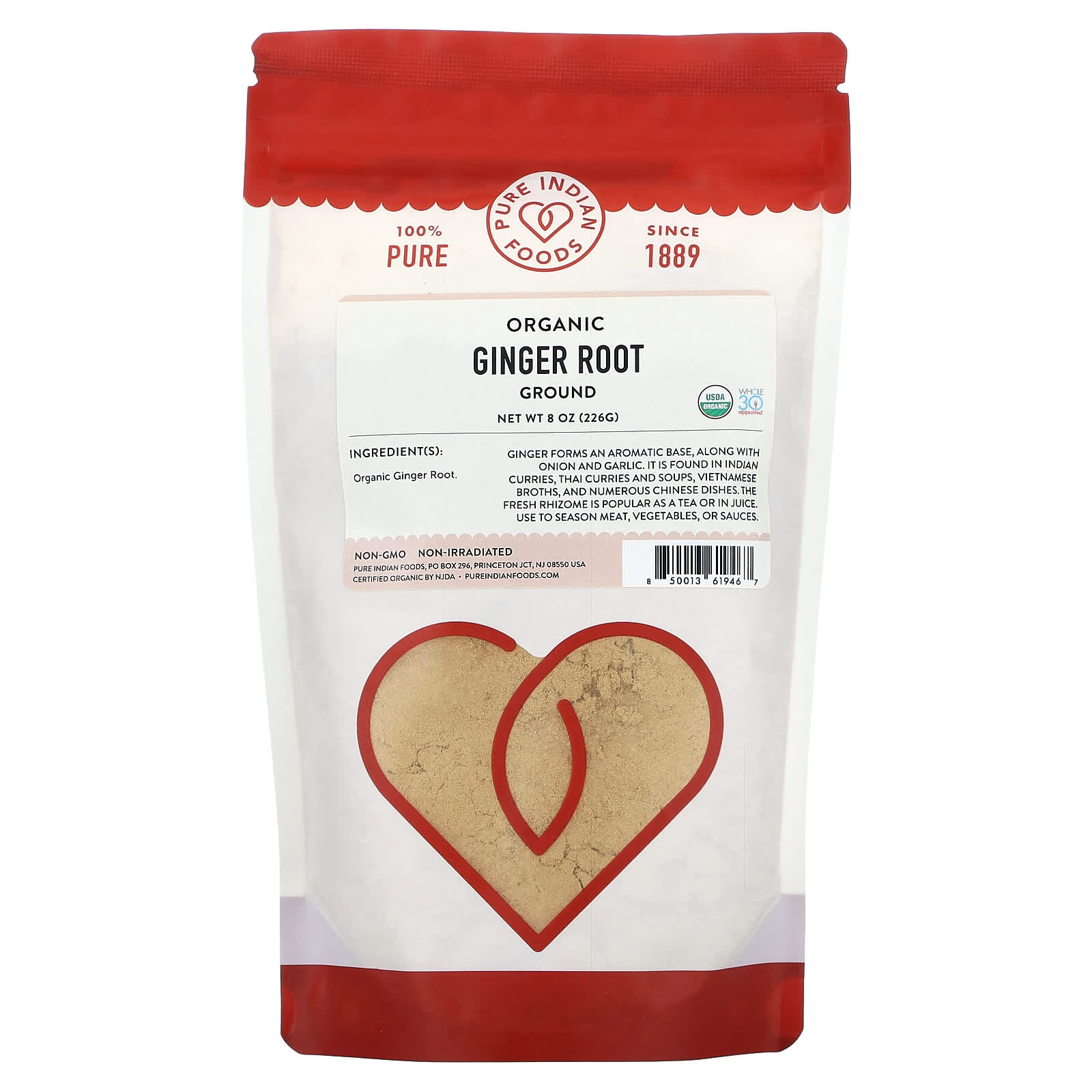 Pure Indian Foods-Organic Ginger Root-Ground-8 oz (226 g)