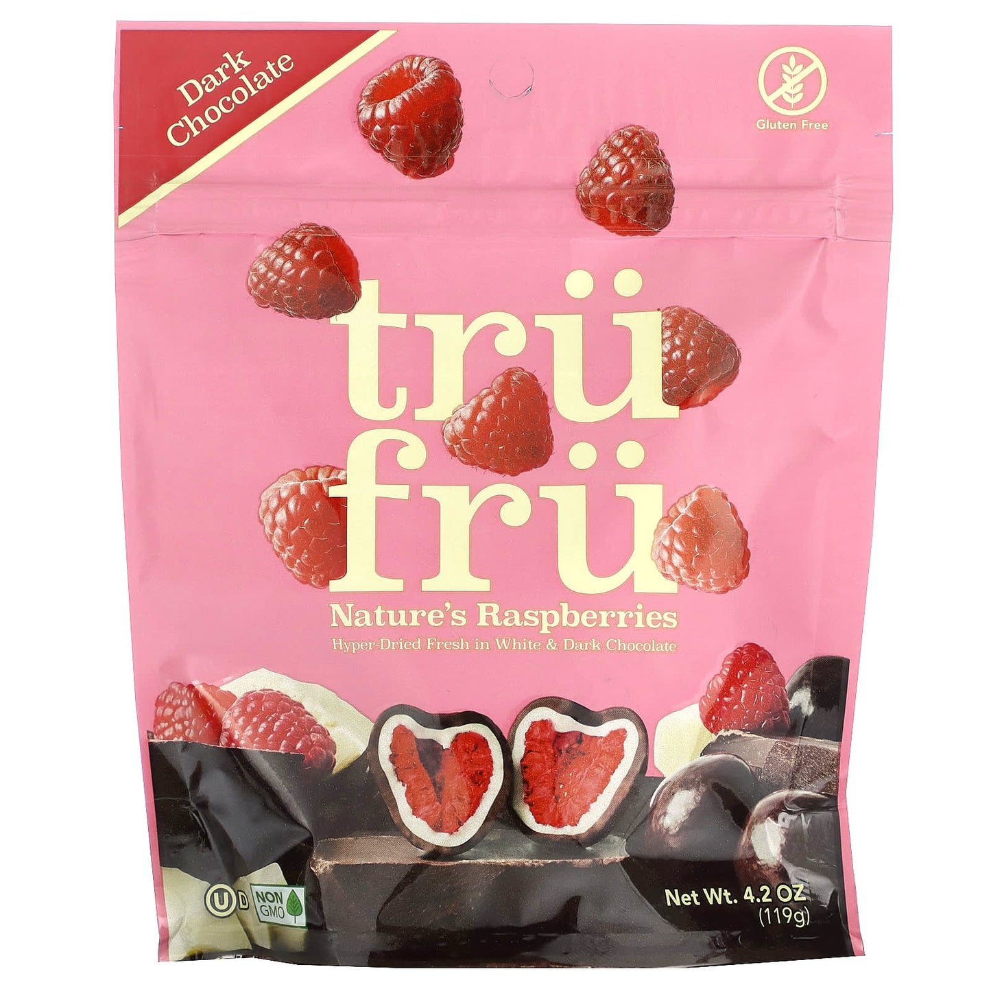 Tru Fru-Nature's Raspberries-Hyper-Dried Fresh-White & Dark Chocolate-4.2 oz (119 g)