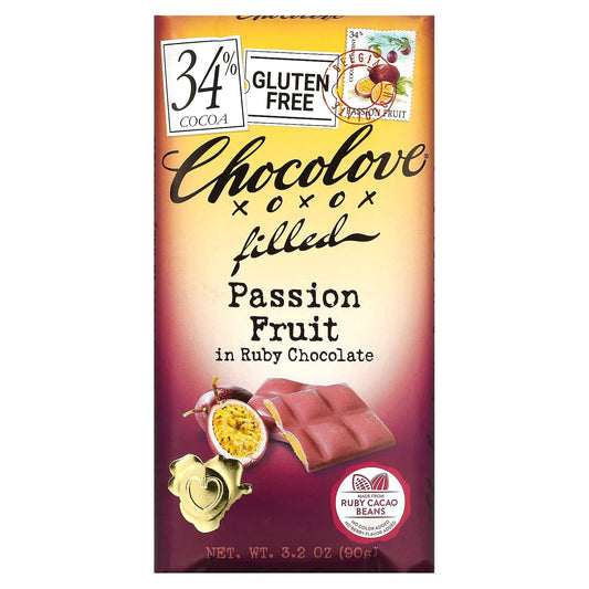 Chocolove-Filled Passion Fruit in Ruby Chocolate Bar-34% Cocoa-3.2 oz (90 g)