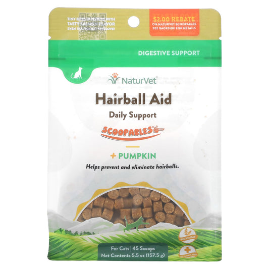 NaturVet-Scoopables-Hairball Aid Daily Support + Pumpkin-For Cats-Salmon-45 Scoops-5.5 oz (157.5 g)