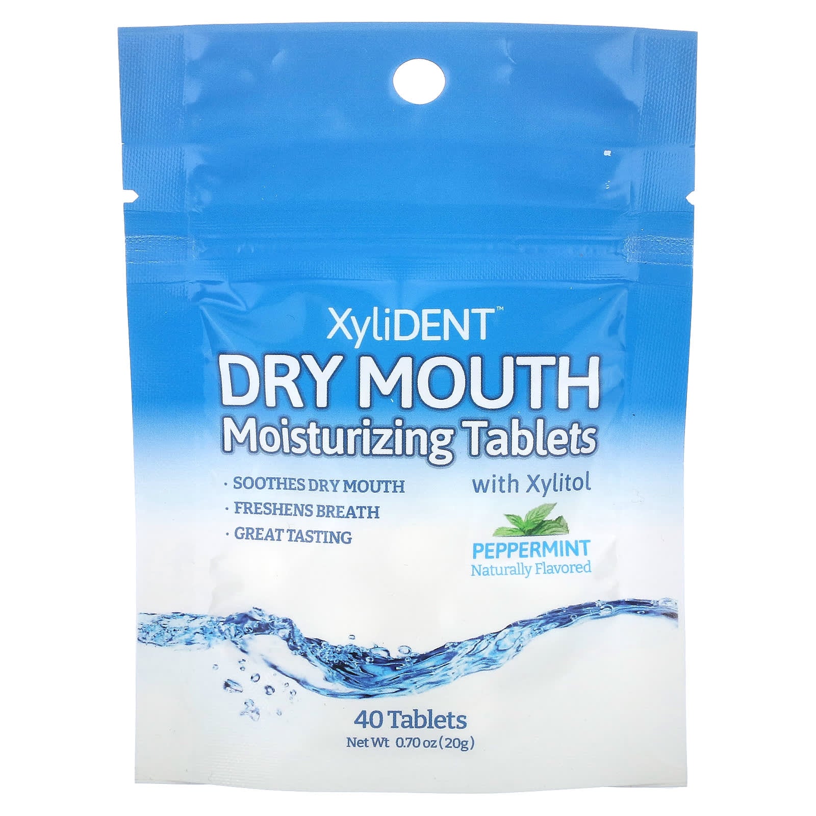 XyliDENT-Dry Mouth Moisturizing Tablets with Xylitol-Peppermint -40 Tablets-0.70 oz (20 g)