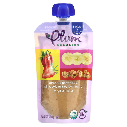 Plum Organics-Organic Baby Food-6+ Months-Strawberry-Banana + Granola -3.5 oz (99 g)