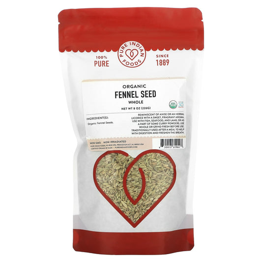 Pure Indian Foods-Organic Fennel Seed-Whole-8 oz (226 g)