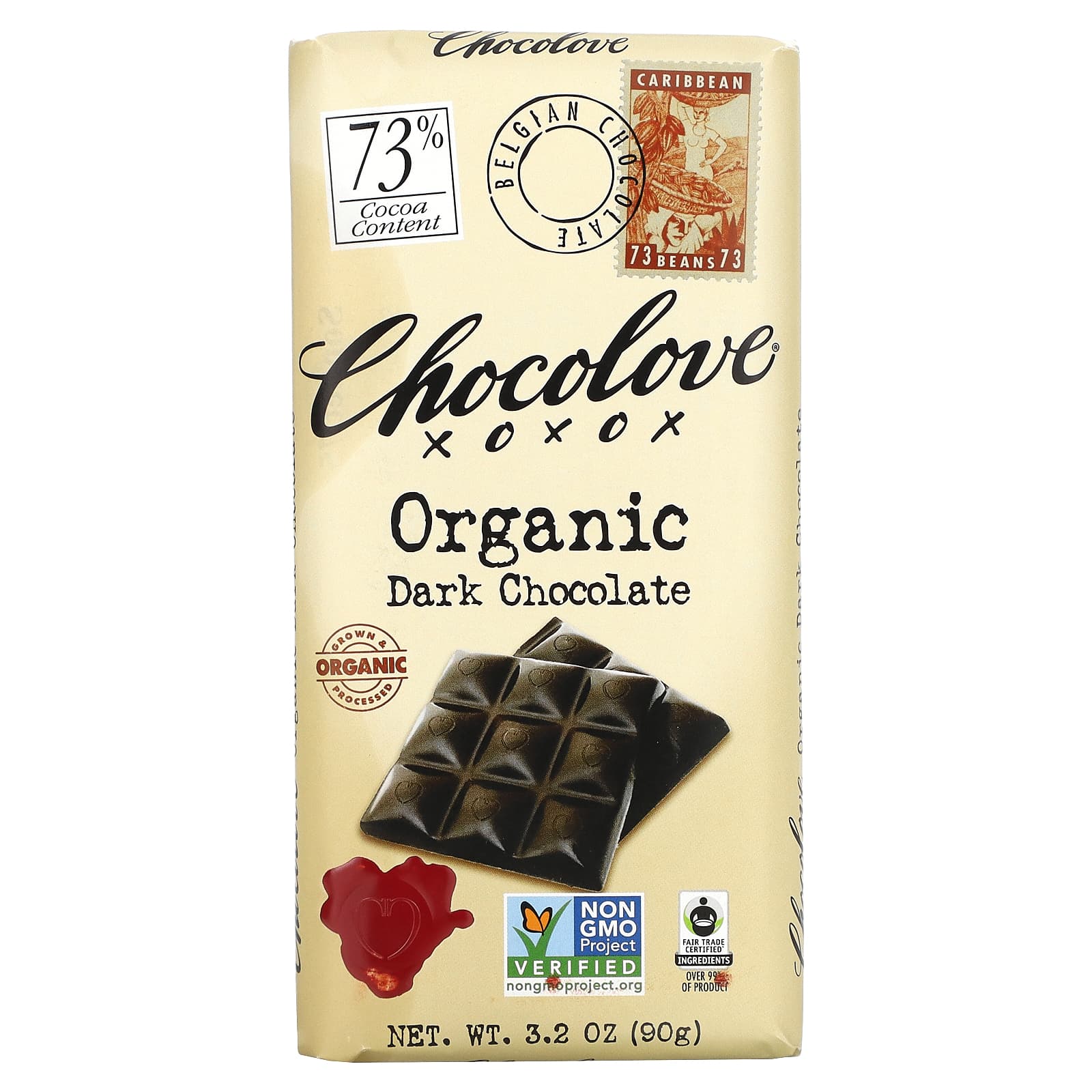 Chocolove-Organic Dark Chocolate Bar-73% Cocoa-3.2 oz (90 g)