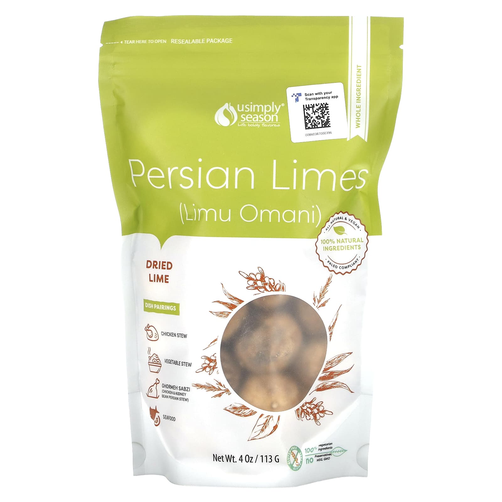 USimplySeason-Persian Limes-Dried Lime-Whole-4 oz (113 g)