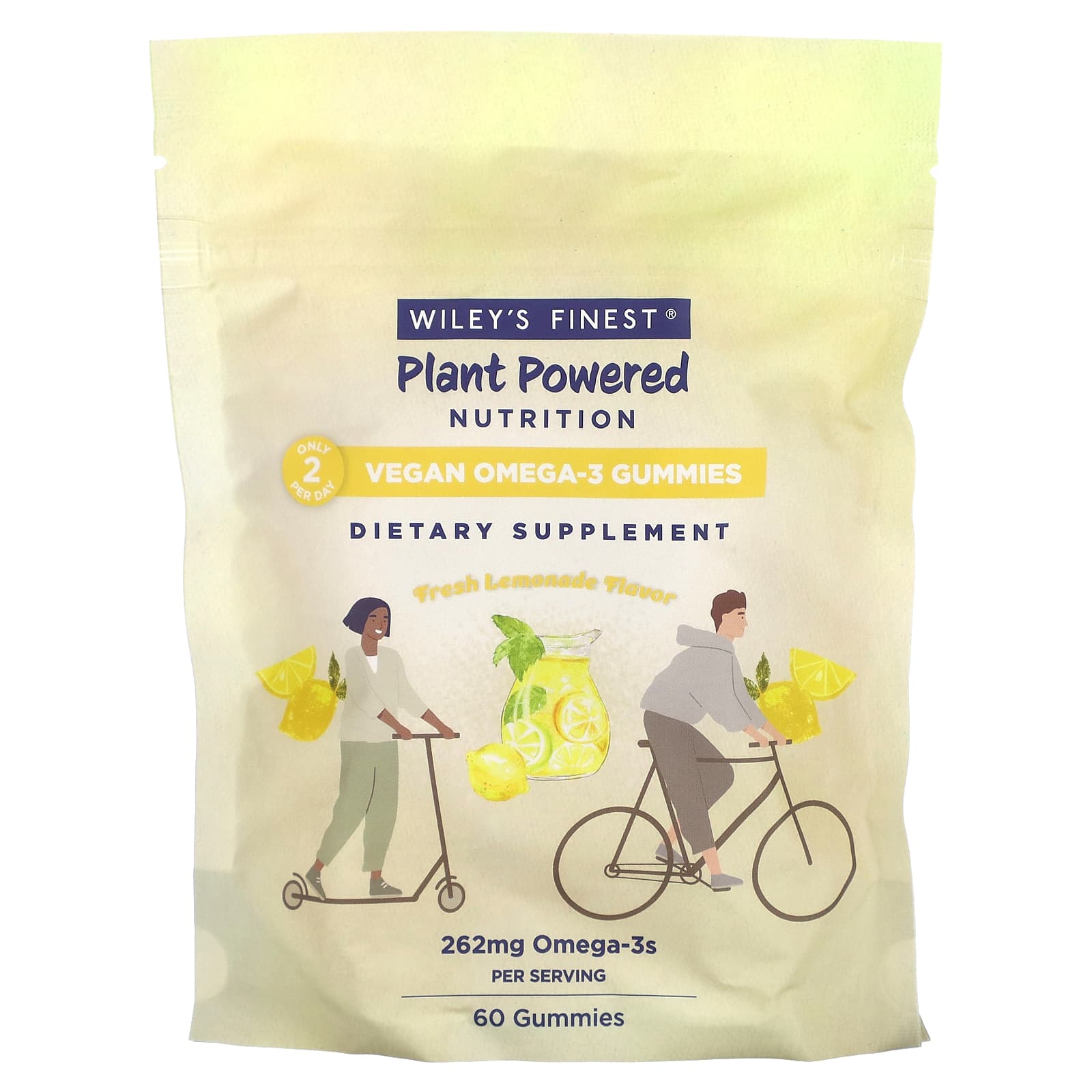 Wiley's Finest-Plant Powered Nutrition-Vegan Omega-3 Gummies-Fresh Lemonade-262 mg-60 Gummies (131 mg per Gummy)