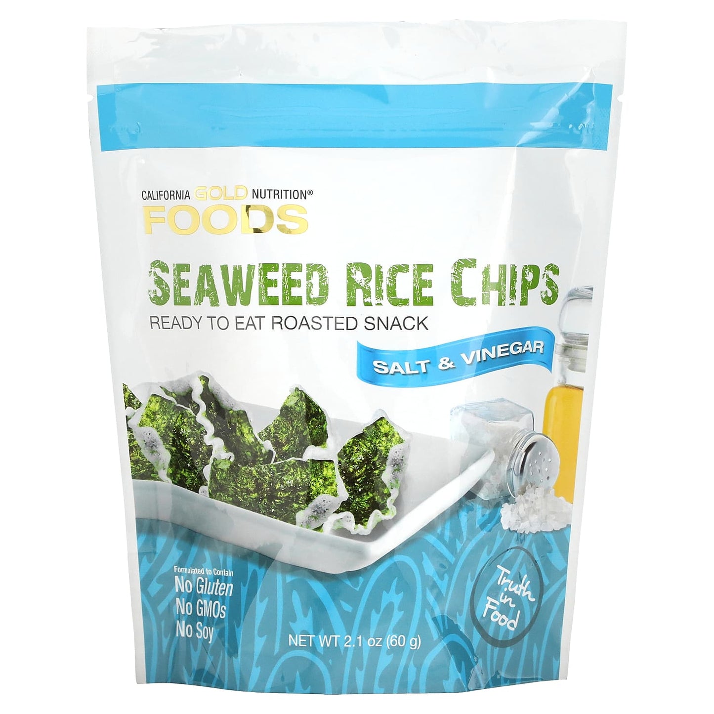 California Gold Nutrition-FOODS - Seaweed Rice Chips-Salt & Vinegar-2 oz (57 g)