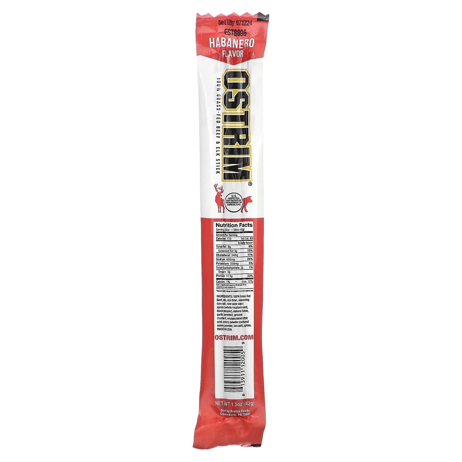 Ostrim-100% Grass-Fed Beef & Elk Stick-Habanero-1 Stick-1.5 oz (42 g)