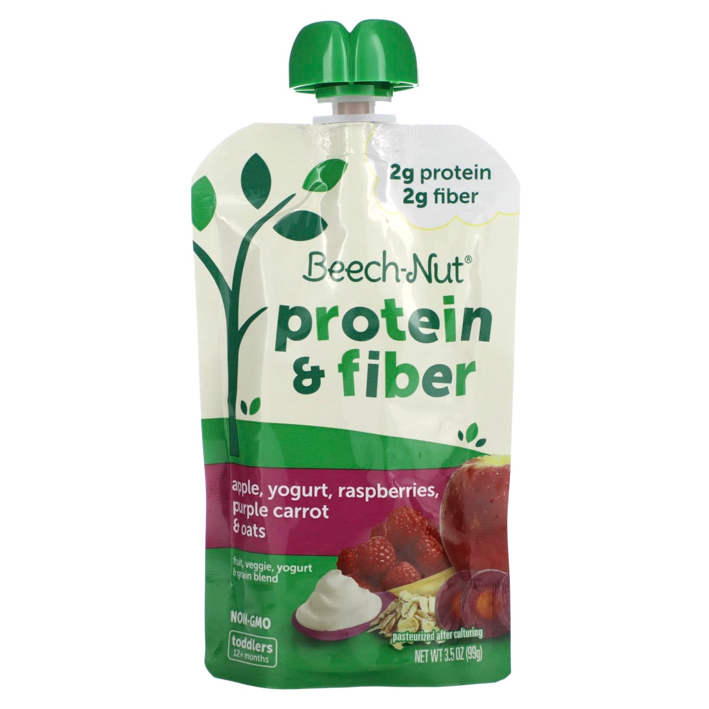 Beech-Nut-Fruit-Veggie-Yogurt & Grain Blend-Protein & Fiber-12+ Months-Apple-Yogurt-Raspberries-Purple Carrot & Oats-3.5 oz (99 g)