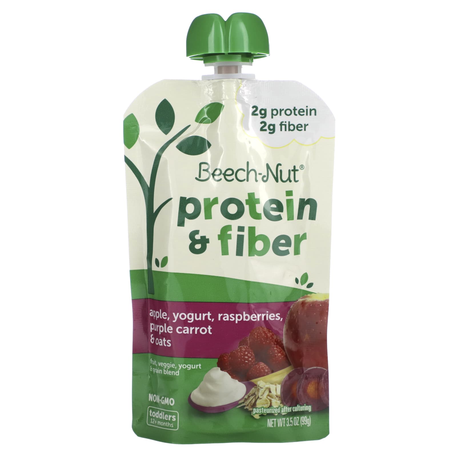 Beech-Nut-Fruit-Veggie-Yogurt & Grain Blend-Protein & Fiber-12+ Months-Apple-Yogurt-Raspberries-Purple Carrot & Oats-3.5 oz (99 g)