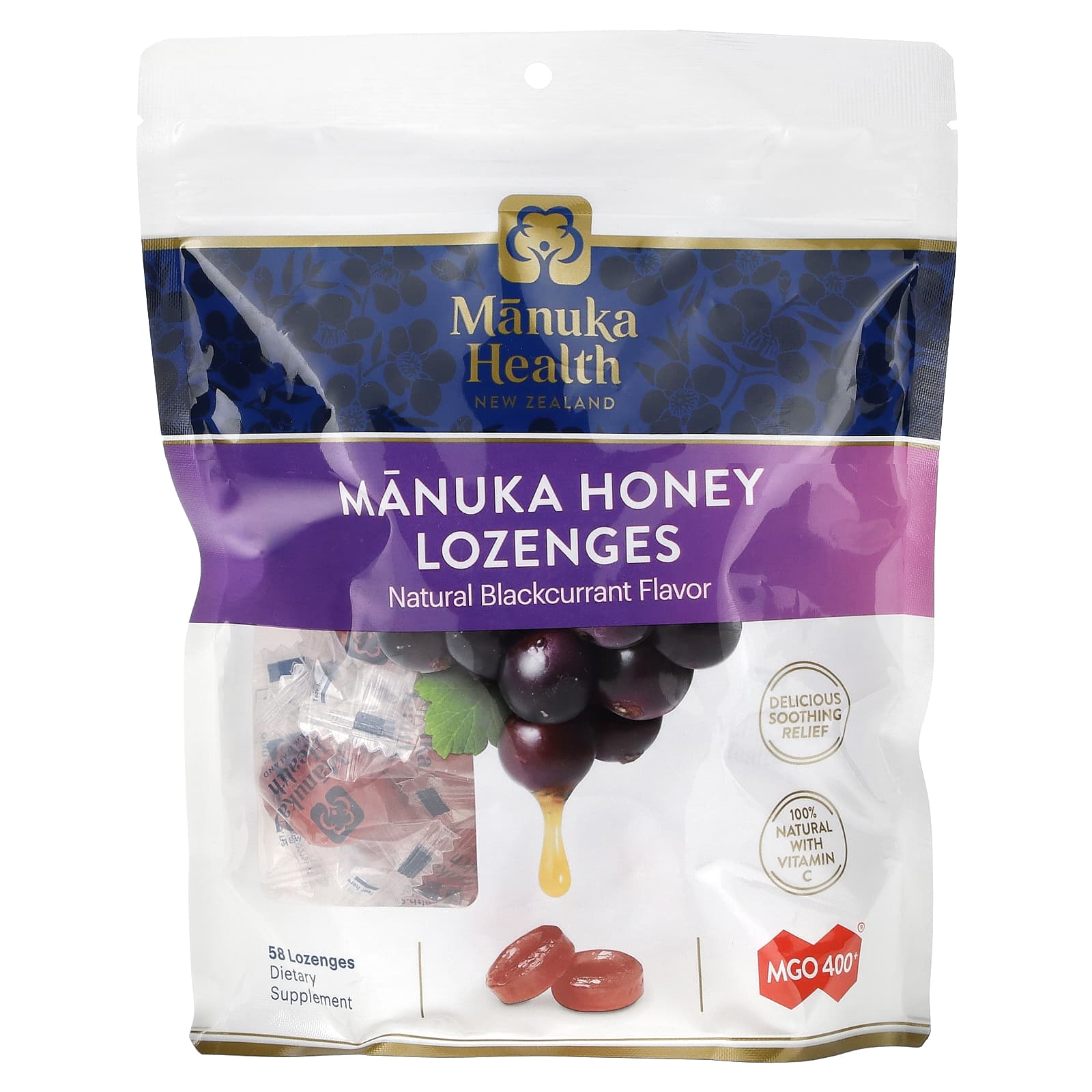 Manuka Health-Manuka Honey Lozenges-Natural Blackcurrant-58 Lozenges