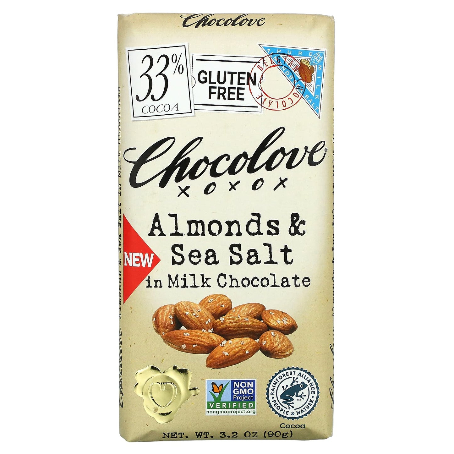 Chocolove-Almonds & Seal Salt in Milk Chocolate-33% Cocoa-3.2 oz (90 g)