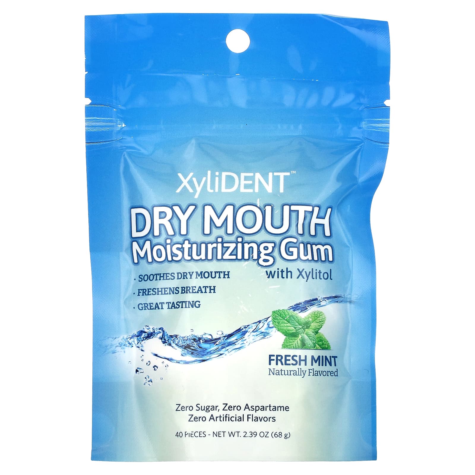 XyliDENT-Dry Mouth Moisturizing Gum with Xylitol-Fresh Mint -40 Pieces-2.39 oz (68 g)