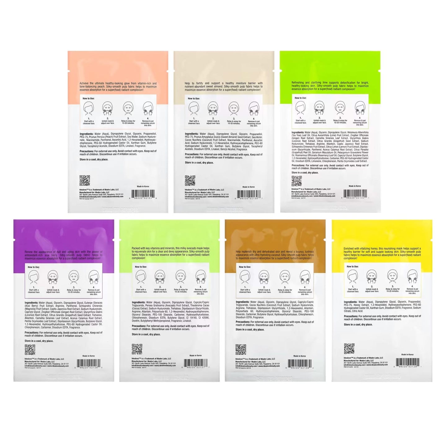 Idealove, Superfood Skin Savior Sheet Masks, Variety, 7 Beauty Sheet Masks, 0.68 fl oz (20 ml) Each