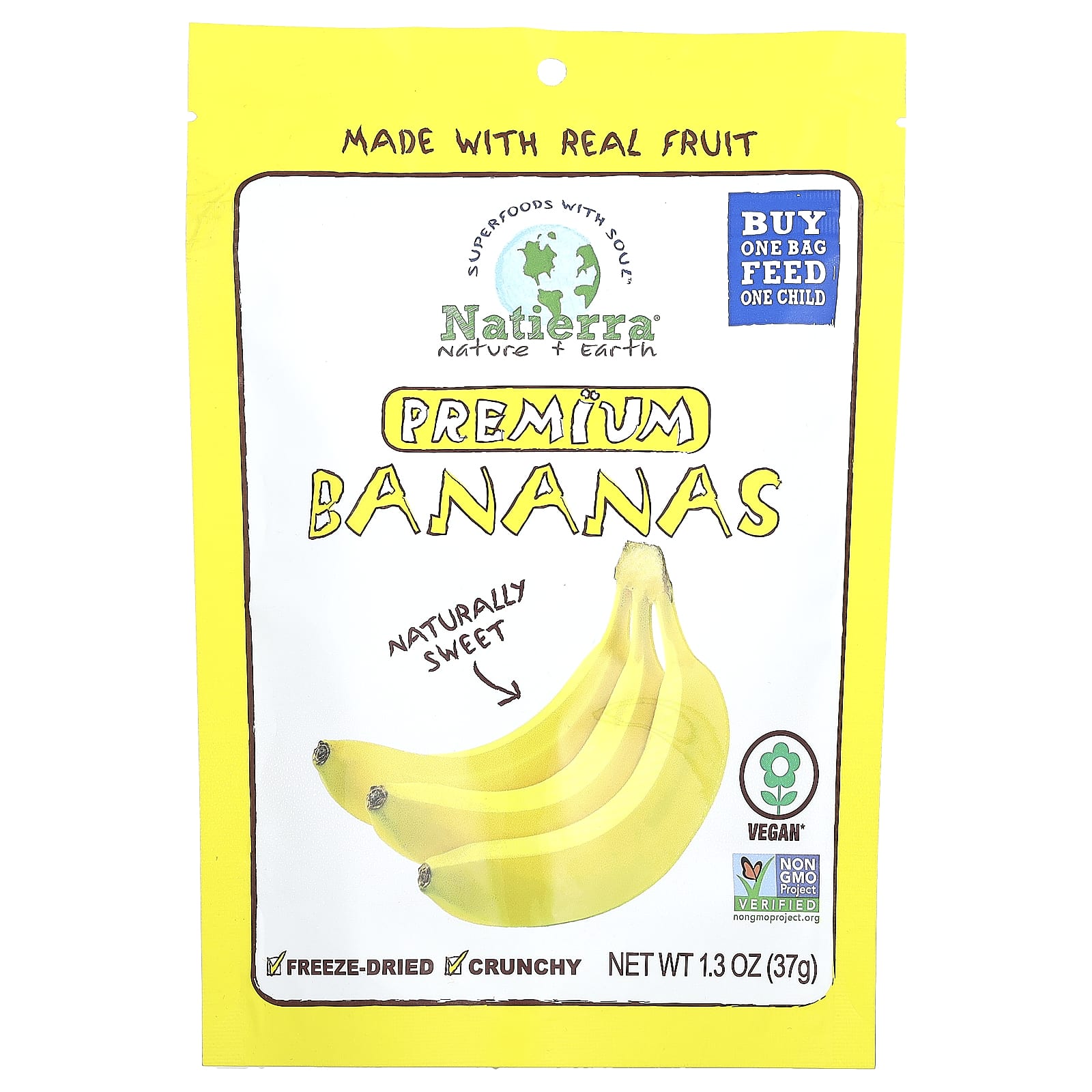 Natierra-Premium Freeze-Dried Bananas-1.3 oz (37 g)