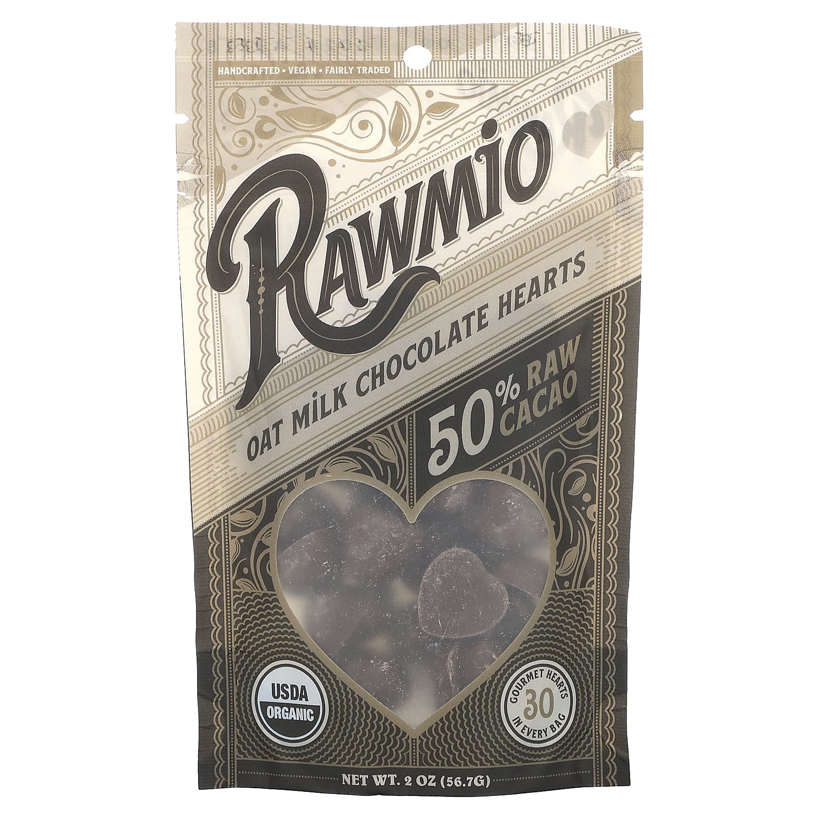 Rawmio-Oat Mild Chocolate Hearts-50% Raw Cacao-2 oz (56.7 g)