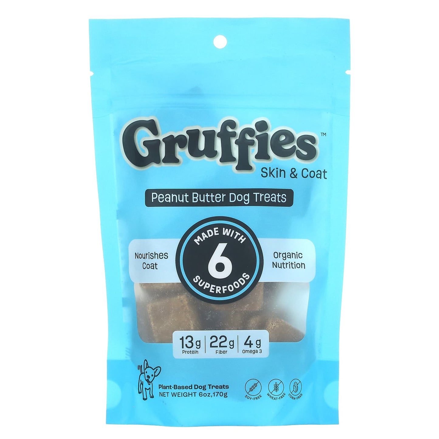 Green Gruff-Gruffies-Skin & Coat-Peanut Butter Dog Treats-6 oz (170 g)