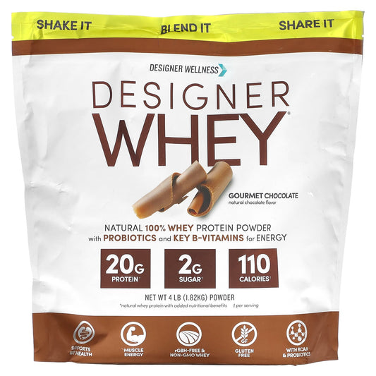 Designer Wellness-Designer Whey-Natural 100% Whey Protein Powder-Gourmet Chocolate-4 lb (1.82 kg)