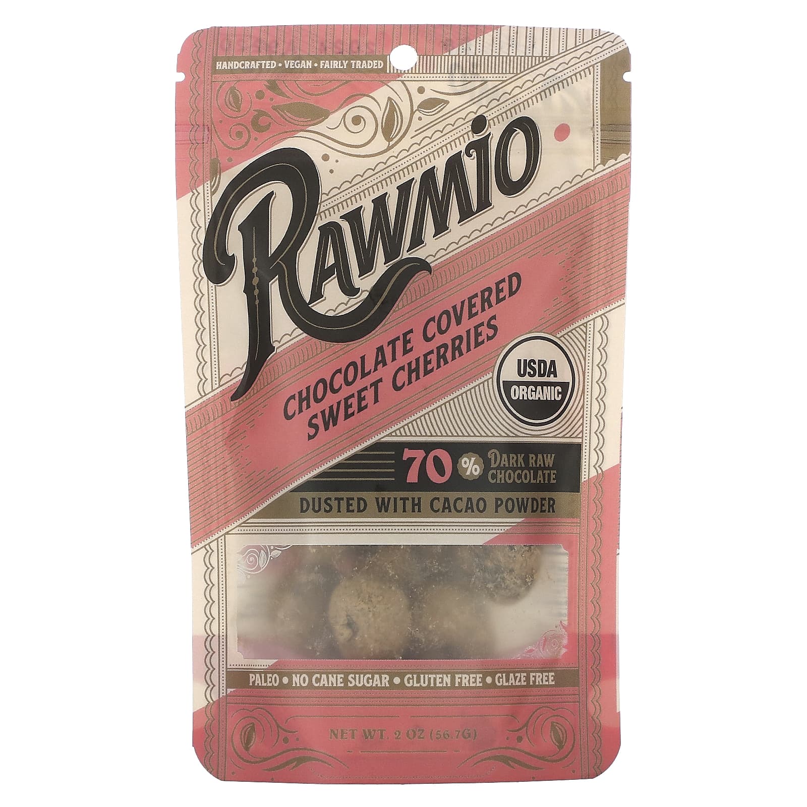 Rawmio-Chocolate Covered Sweet Cherries-70% Dark Raw Chocolate-2 oz (56.7 g)