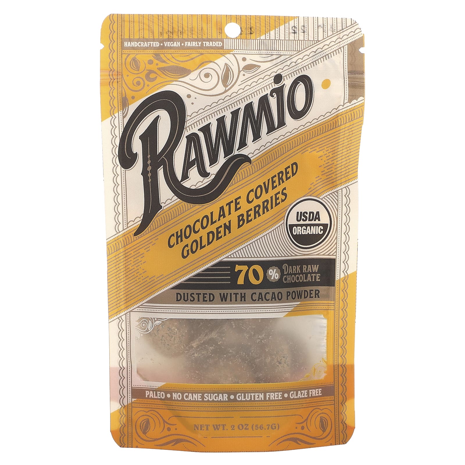 Rawmio-Chocolate Covered Golden Berries-70% Dark Raw Chocolate-2 oz (56.7 g)