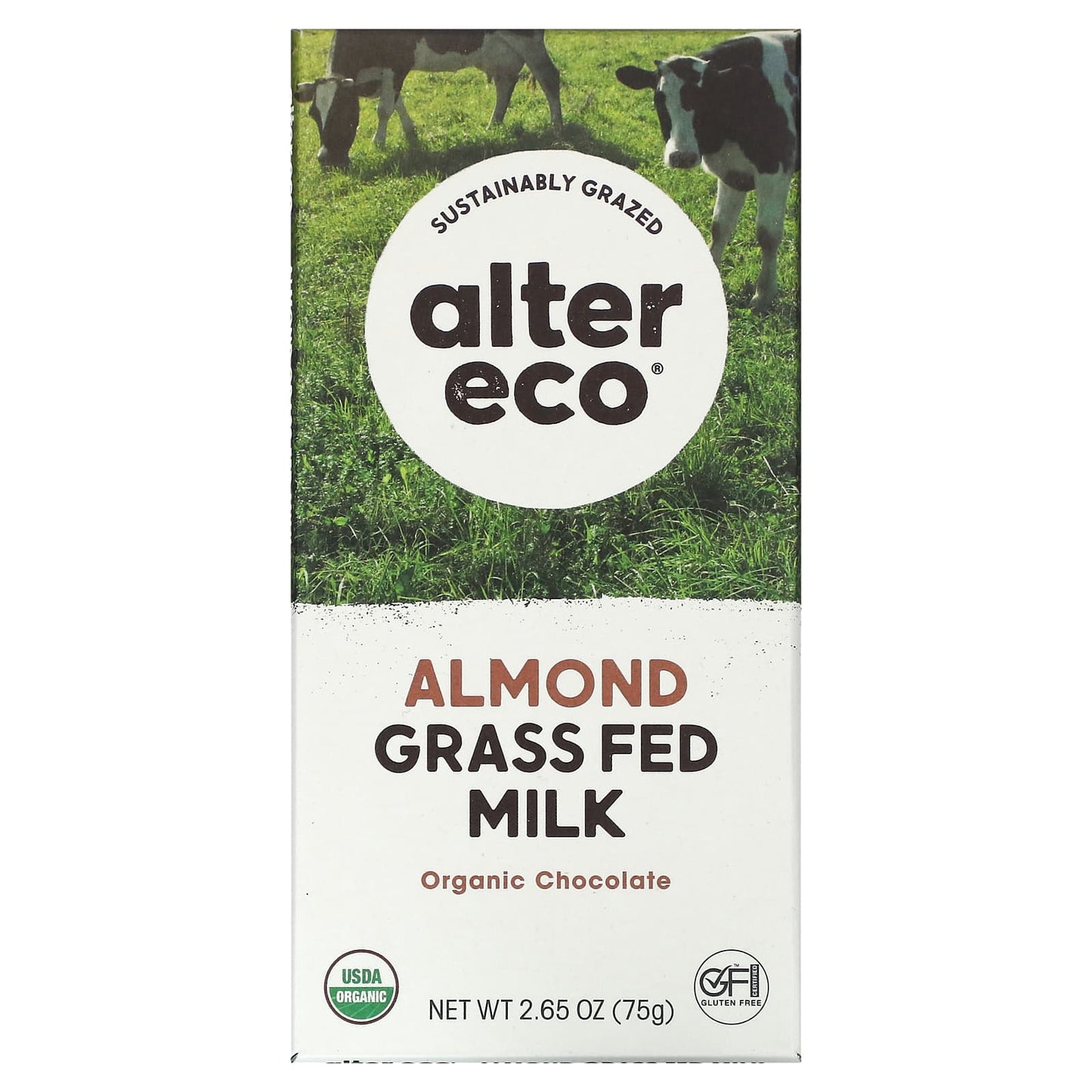 Alter Eco-Organic Chocolate Bar-Almond Grass Fed Milk-2.65 oz (75 g)