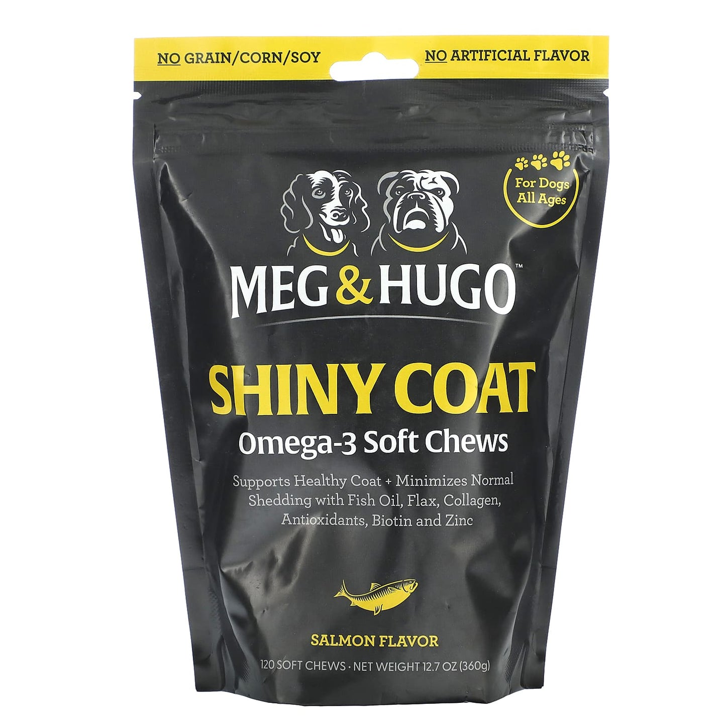 Meg & Hugo-Shiny Coat-Omega-3 Soft Chews-For Dogs-All Ages-Salmon-120 Soft Chews-12.7 oz (360 g)