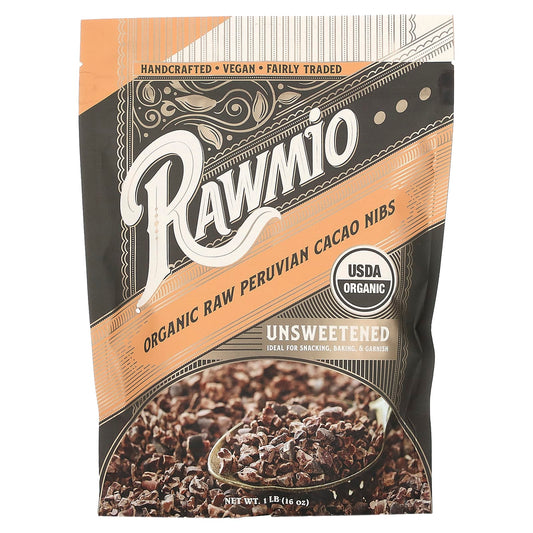 Rawmio-Organic Raw Peruvian Cacao Nibs-Unsweetened -1 lb (16 oz)