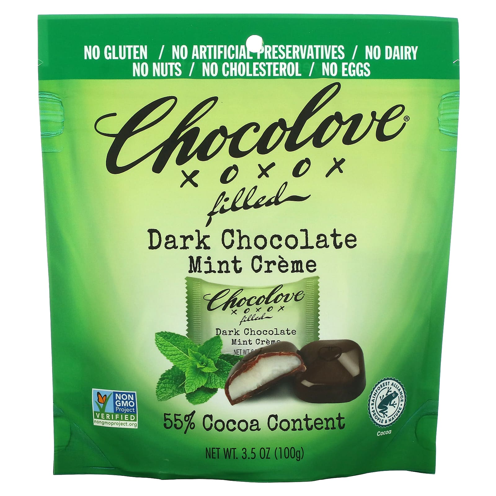 Chocolove-Filled Dark Chocolate-Mint Creme-55% Cocoa-3.5 oz (100 g)