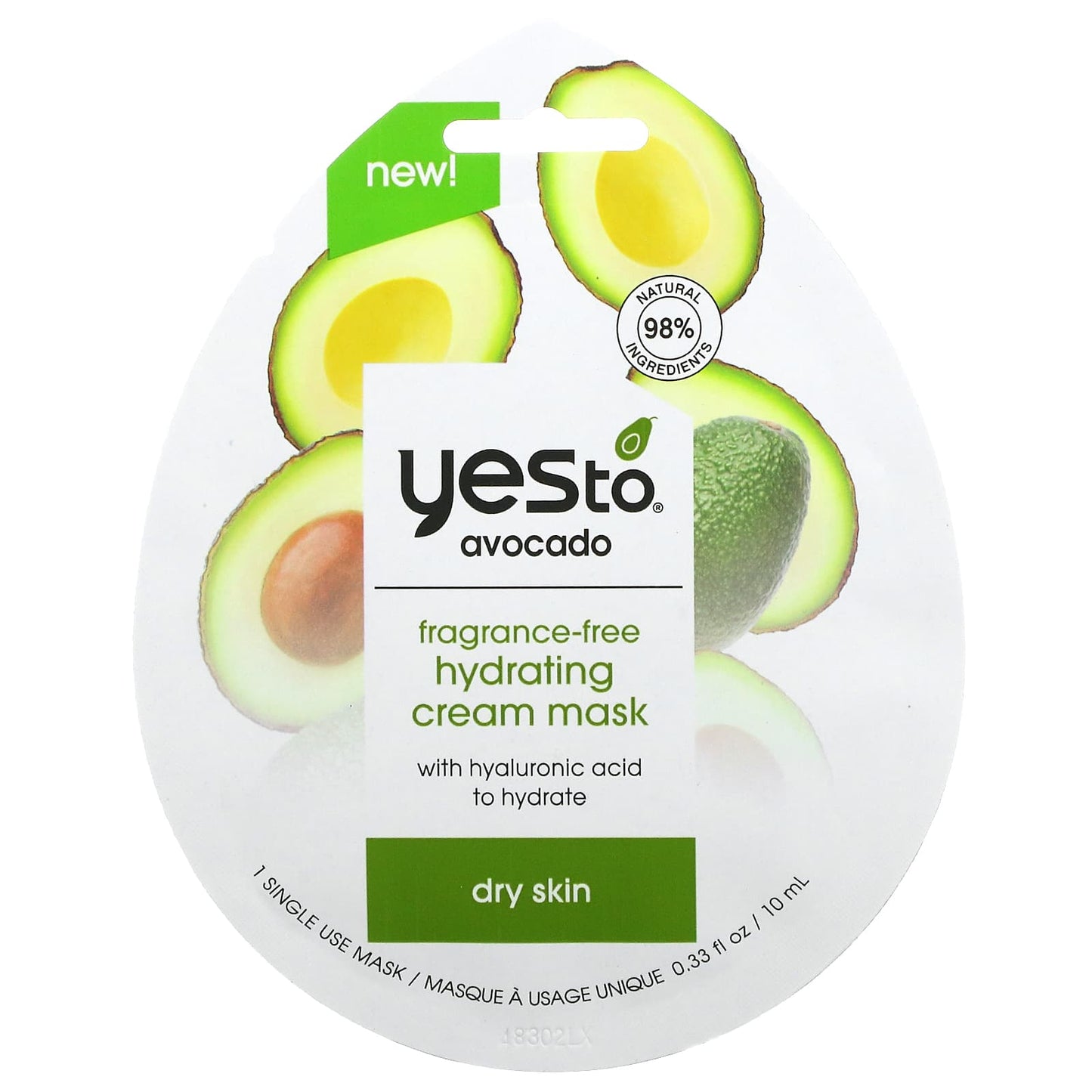 Yes To-Avocado-Hydrating Cream Beauty Mask-Fragrance-Free-1 Sheet-0.33 fl oz (10 ml)