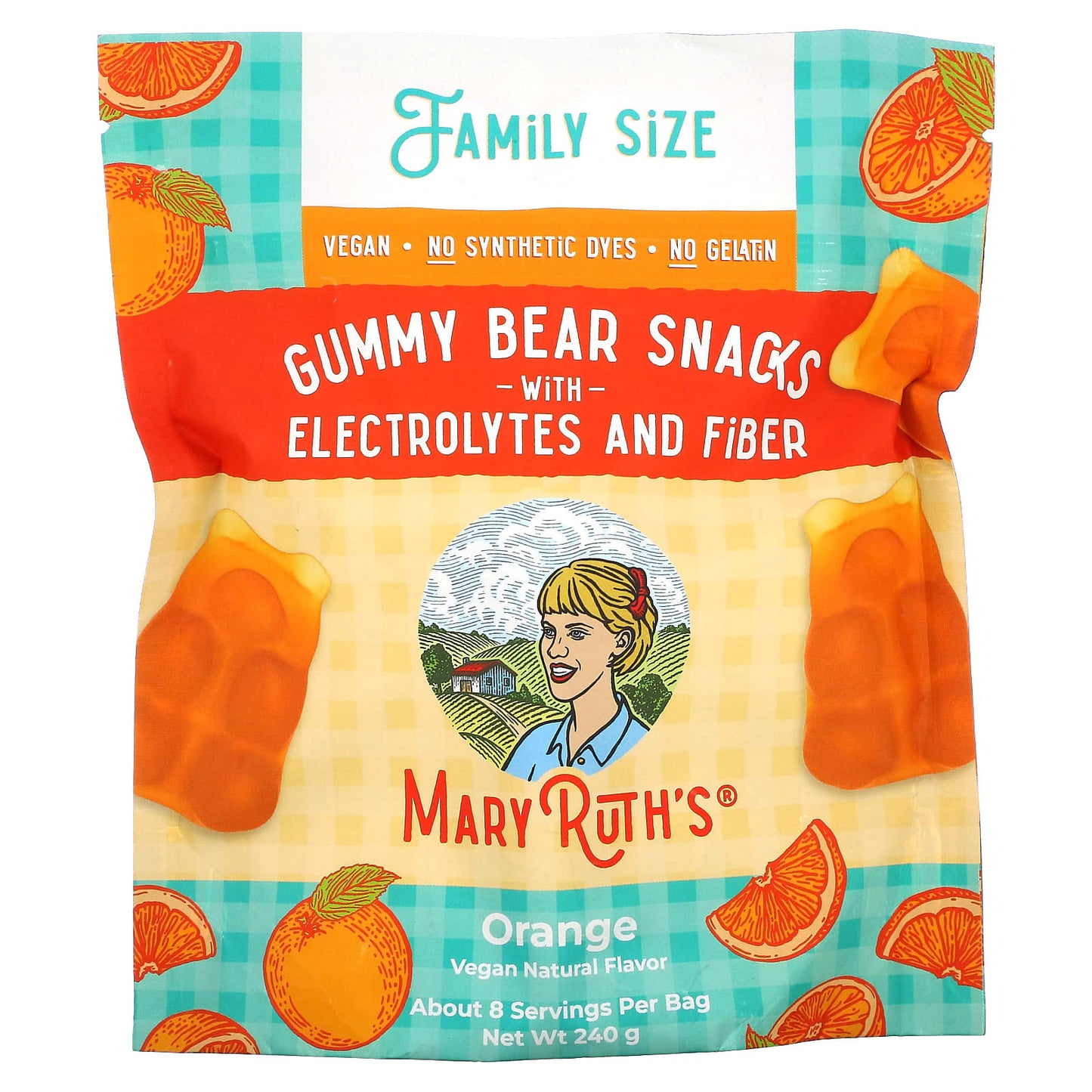 MaryRuth's-Gummy Bear Snacks with Electrolytes and Fiber-Orange-240 g