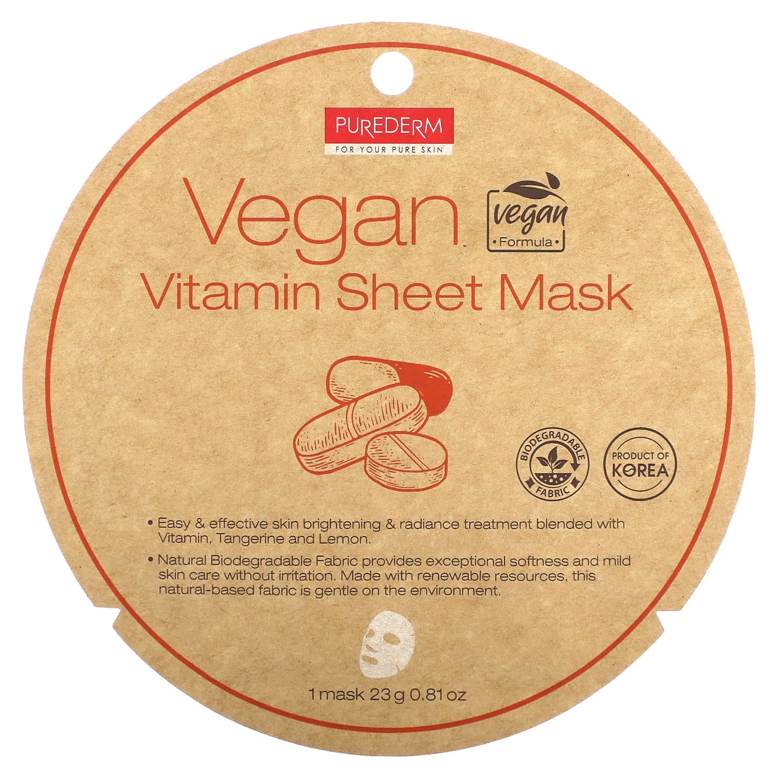 Purederm-Vegan Vitamin Sheet Beauty Mask-1 Sheet Mask-0.81 oz (23 g)