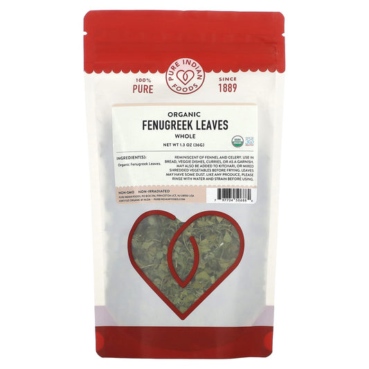 Pure Indian Foods-Organic Whole Fenugreek Leaves-1.3 oz (36 g)