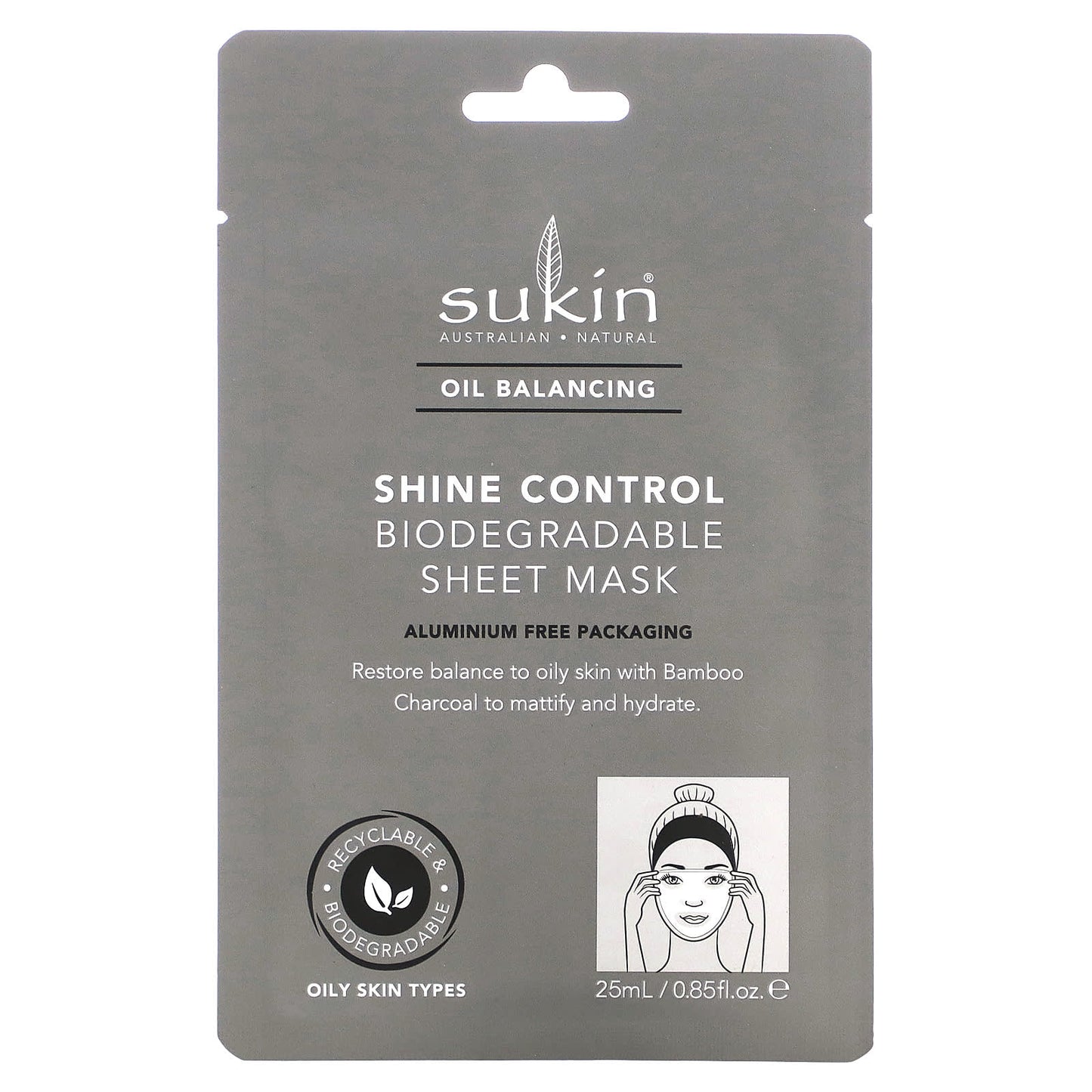 Sukin-Oil Balancing-Shine Control Biodegradable Beauty Sheet Mask-0.85 fl oz (25 ml)