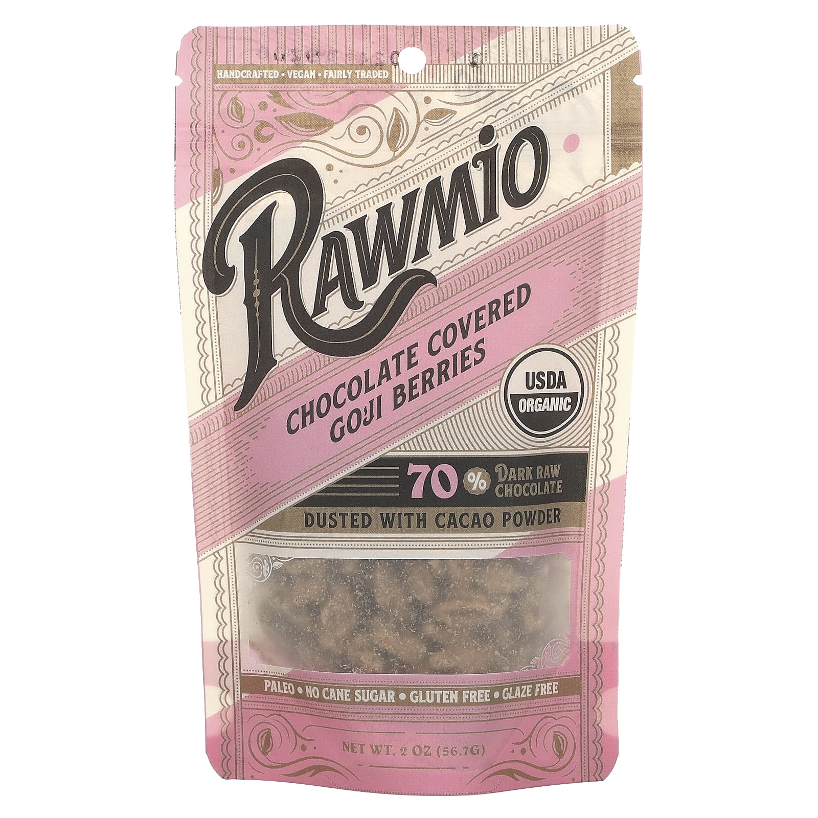 Rawmio-Chocolate Covered Goji Berries-70% Dark Raw Chocolate-2 oz (56.7 g)