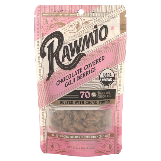 Rawmio-Chocolate Covered Goji Berries-70% Dark Raw Chocolate-2 oz (56.7 g)