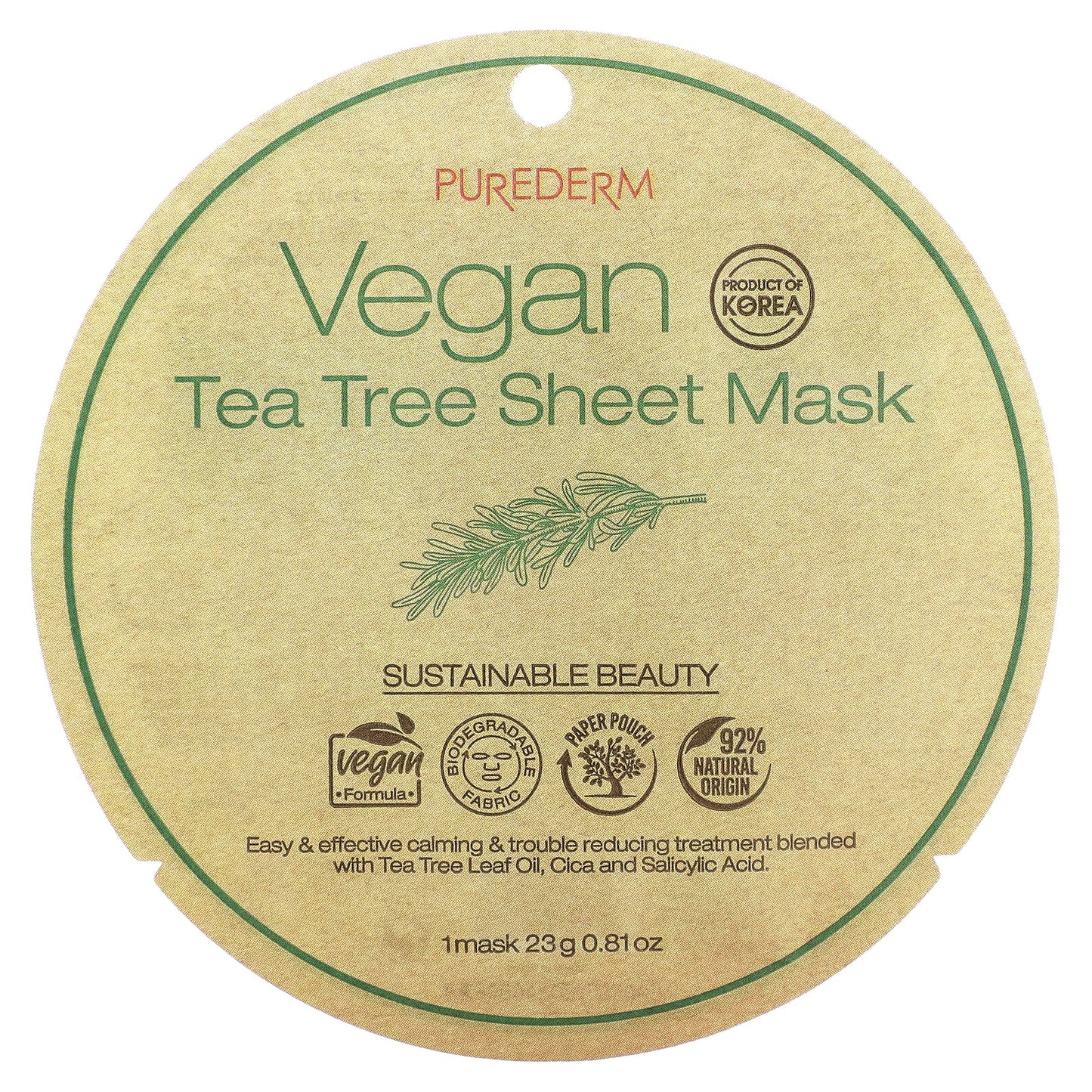 Purederm-Vegan Tea Tree Sheet Beauty Mask-1 Sheet Mask-0.81 oz (23 g)