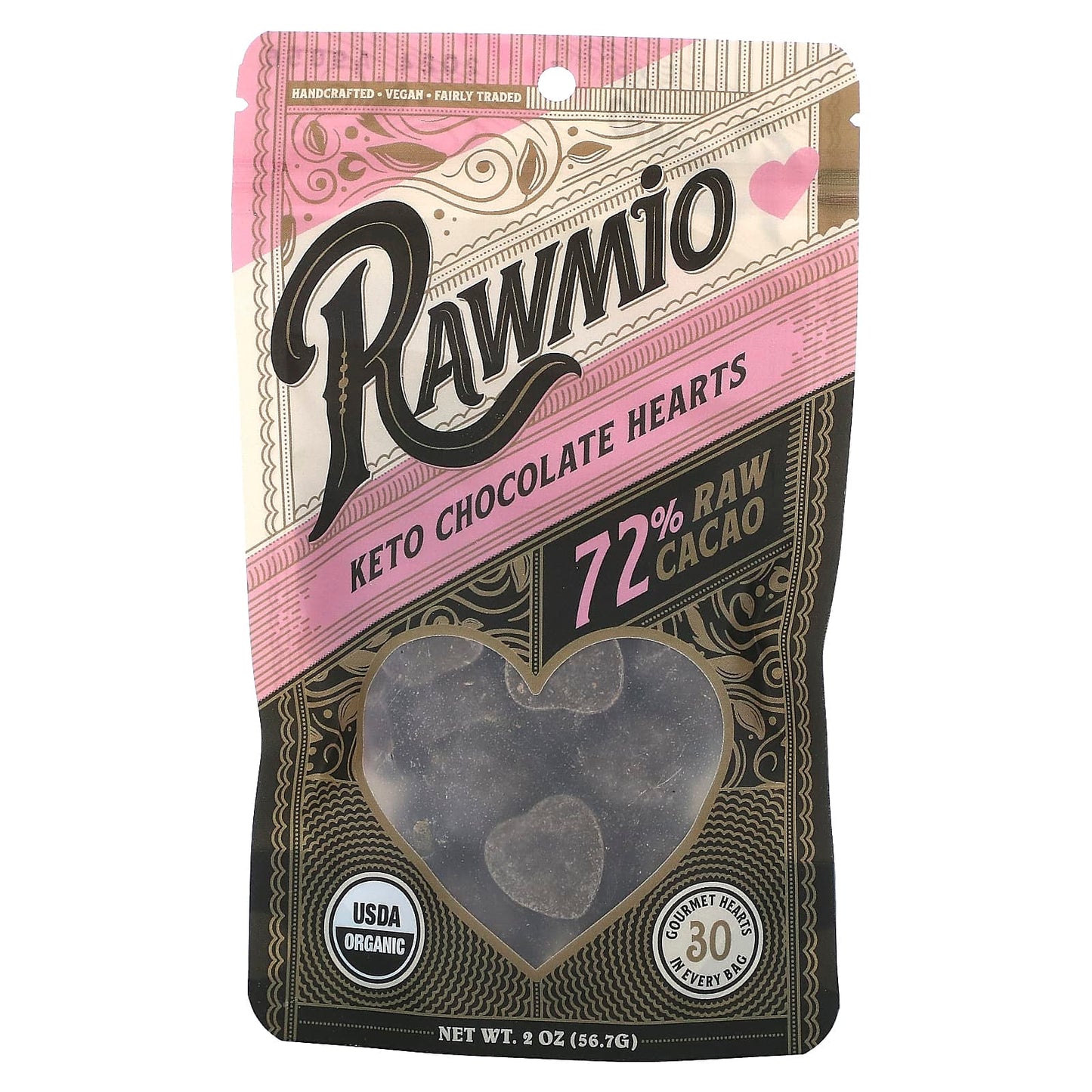 Rawmio-Keto Chocolate Hearts-72% Raw Cacao-2 oz (56.7 g)