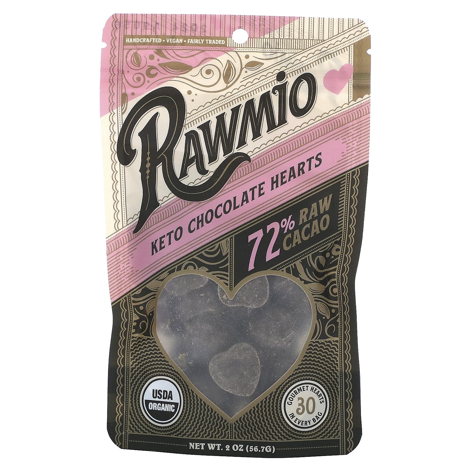 Rawmio-Keto Chocolate Hearts-72% Raw Cacao-2 oz (56.7 g)