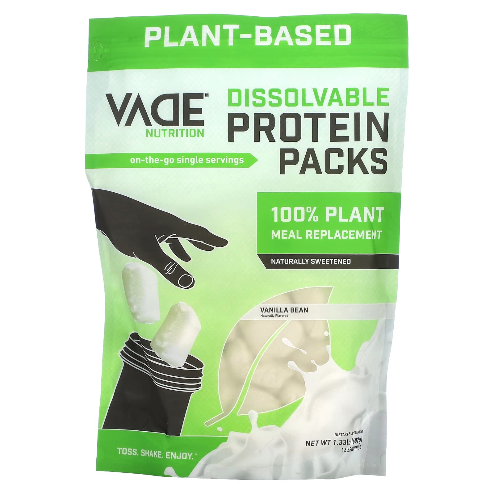 Vade Nutrition-Dissolvable Protein Packs-100% Plant Meal Replacement-Vanilla Bean-1.33 lb (602 g)