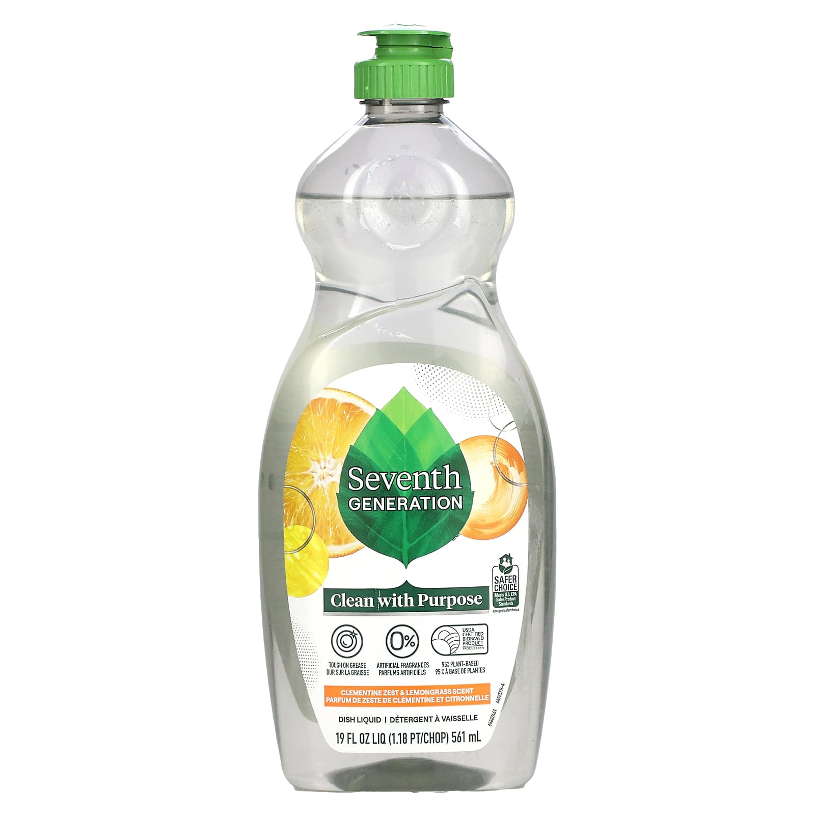 Seventh Generation-Dish Liquid-Clementine Zest & Lemongrass -19 fl oz (561 ml)