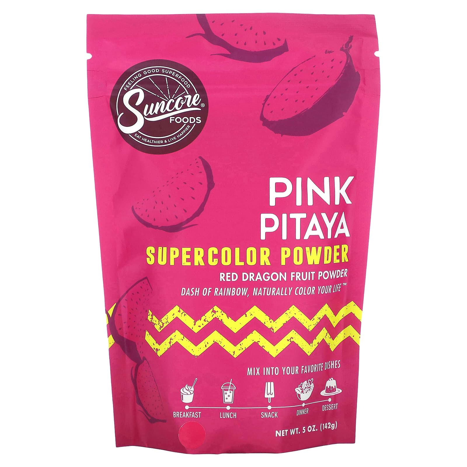 Suncore Foods-Pink Pitaya Supercolor Powder-Red Dragon Fruit-5 oz (142 g)