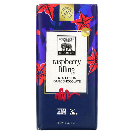 Endangered Species Chocolate-Dark Chocolate Bar-Raspberry Filly-60% Cocoa-3 oz (85 g)