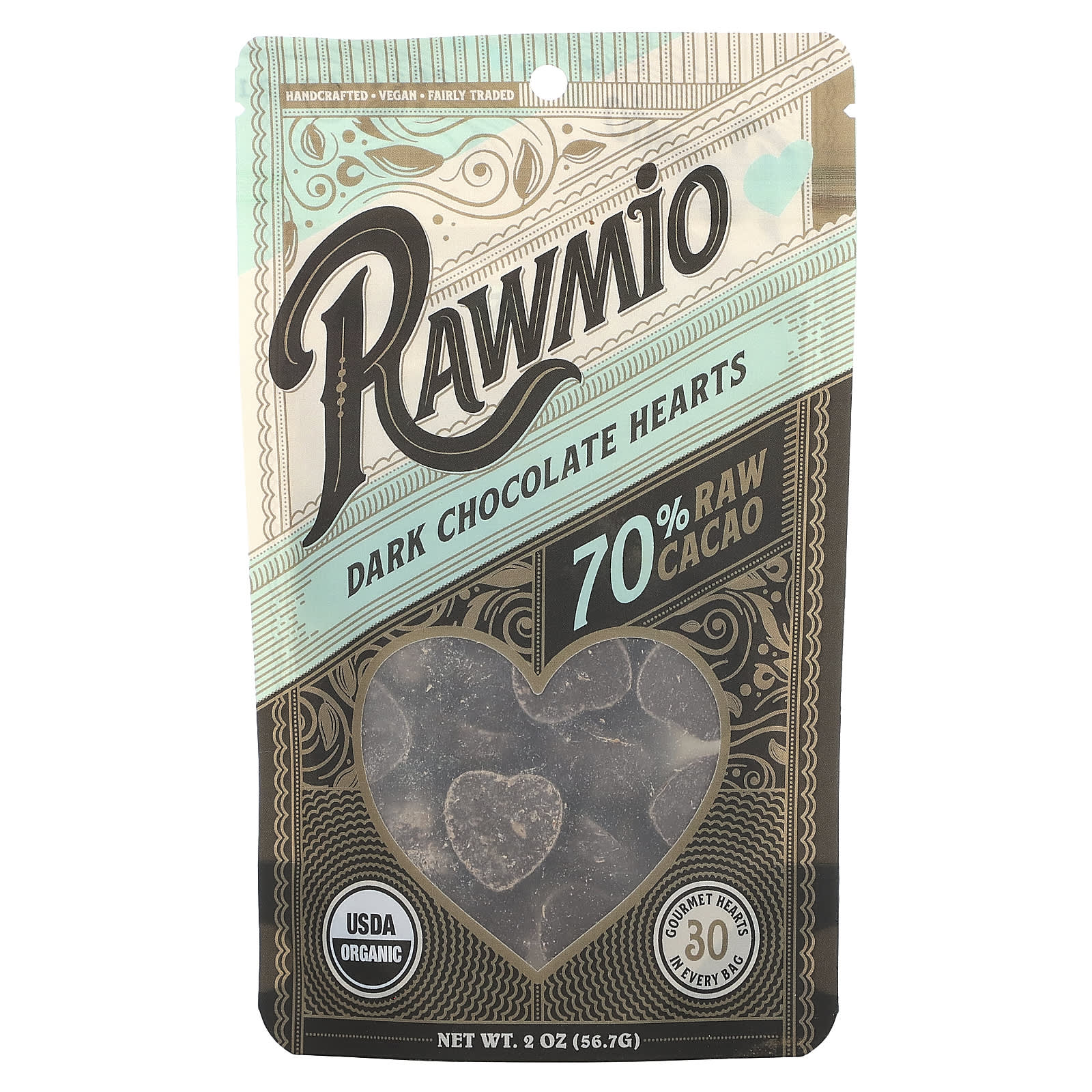 Rawmio-Dark Chocolate Hearts-70% Raw Cacao-2 oz (56.7 g)