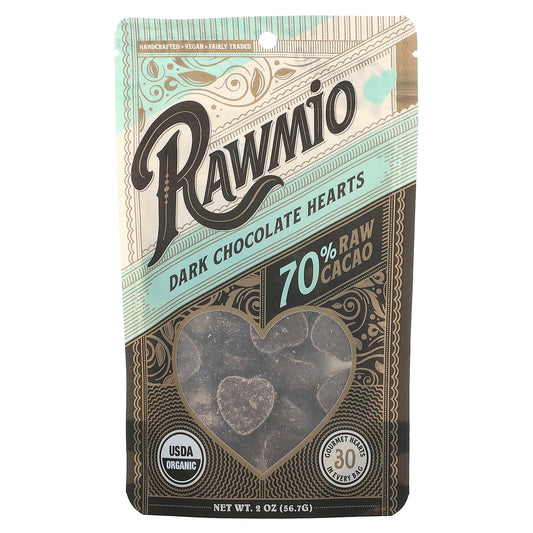 Rawmio-Dark Chocolate Hearts-70% Raw Cacao-2 oz (56.7 g)