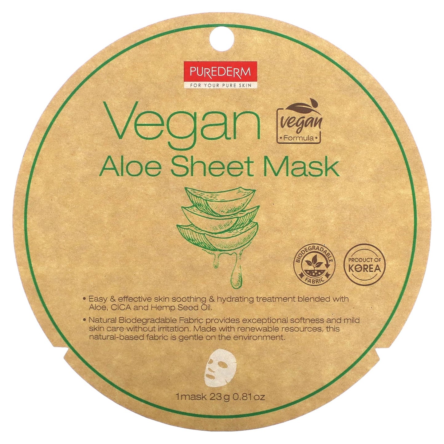 Purederm-Vegan Aloe Beauty Sheet Mask-1 Sheet Mask-0.81 oz (23 g)