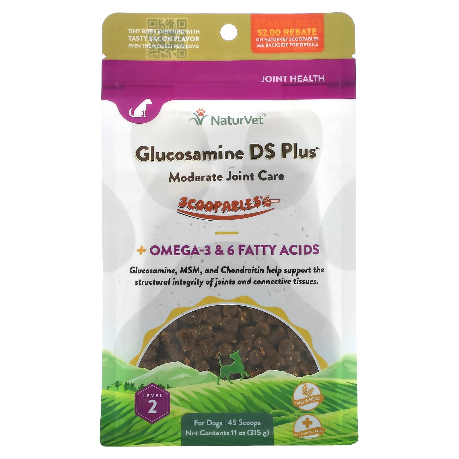 NaturVet-Scoopables-Glucosamine DS Plus Moderate Joint Care- For Dogs-Bacon-11 oz (315 g)