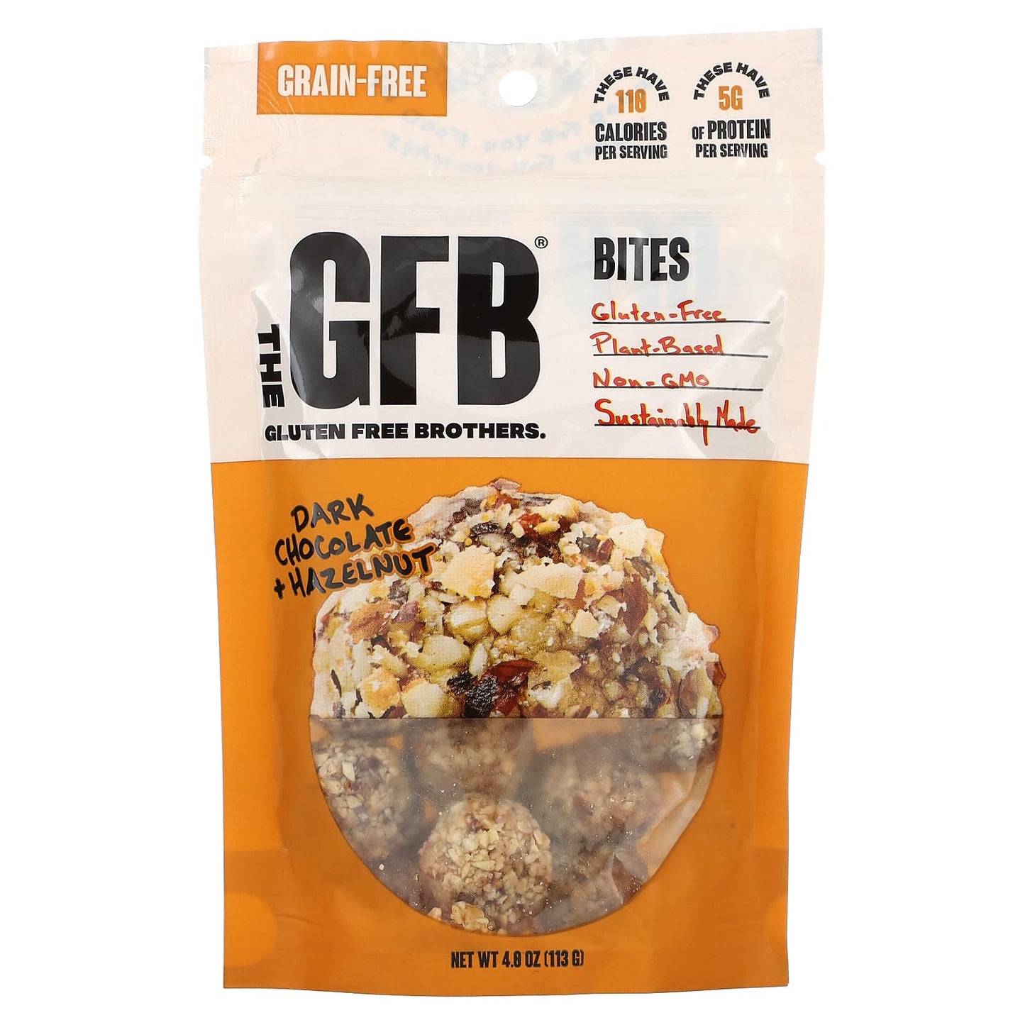 The GFB-Gluten Free Bites-Dark Chocolate + Hazelnut-4 oz (113 g)