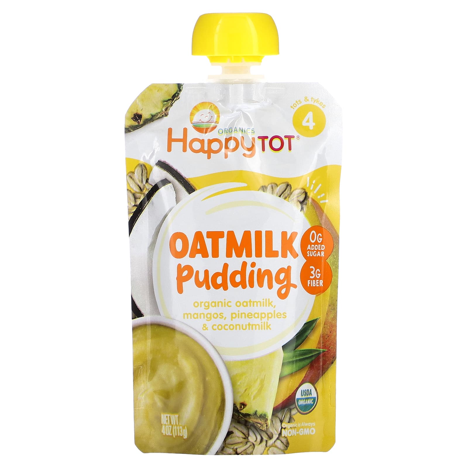 Happy Family Organics-Happy Tot-Oatmilk Pudding-Stage 4-Organic Oatmilk-Mangos-Pineapples & Coconutmilk-4 oz (113 g)