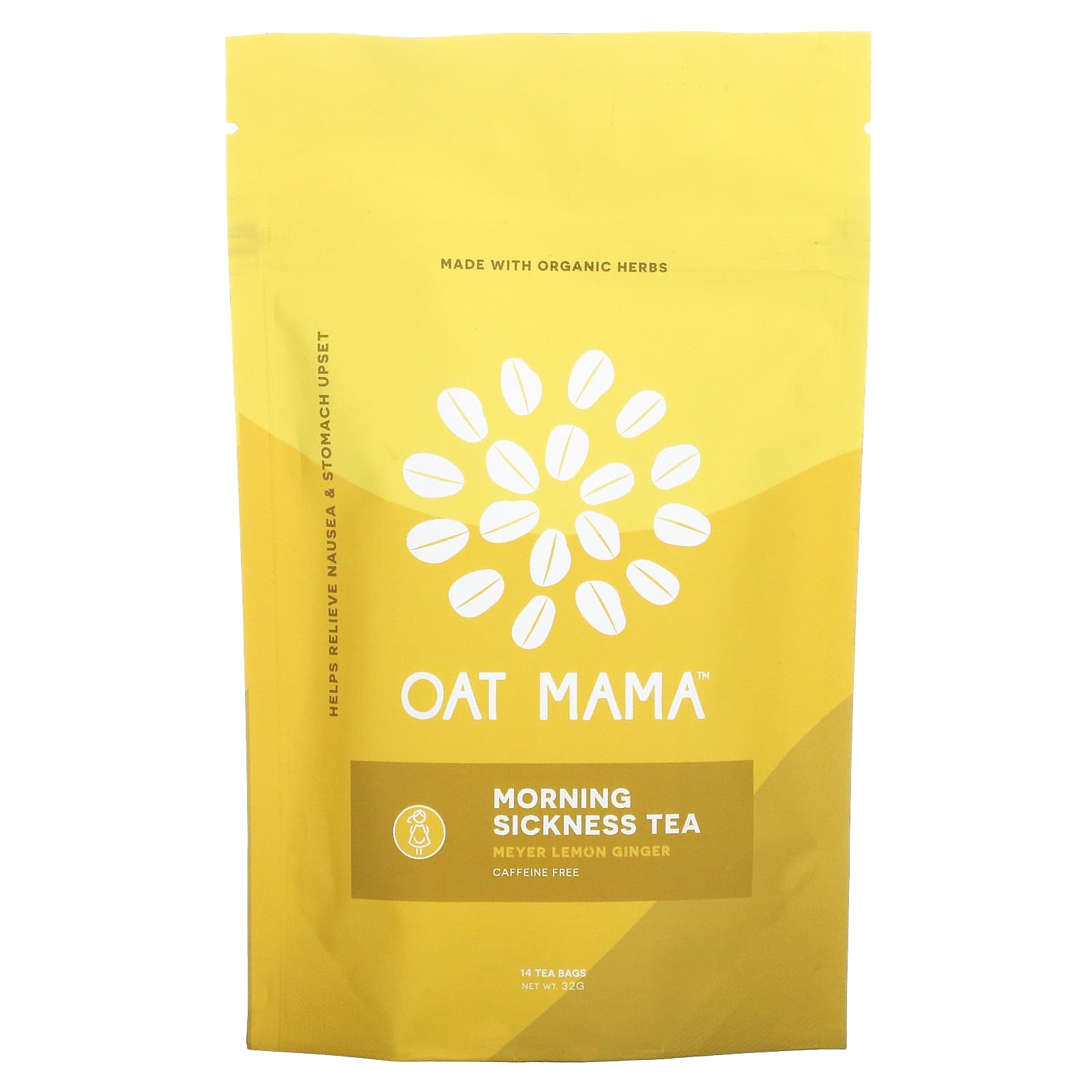 Oat Mama-Morning Sickness Tea-Meyer Lemon Ginger-Caffeine Free-14 Tea Bags-32 g