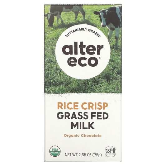 Alter Eco-Organic Chocolate Bar-Rice Crisp Grass Fed Milk-2.65 oz (75 g)